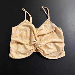 Abercrombie & Fitch Yellow Floral Twist-Front Crop Top - Sz M